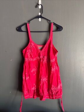 Johnny Was Bright Pink Lace-Trim Camisole Tank